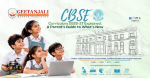 Parent and child discussing CBSE Curriculum 2026-27 changes at Geetanjali International School Mandur