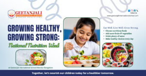 Students at Geetanjali International School Mandur participating in a healthy plate workshop during National Nutrition Week