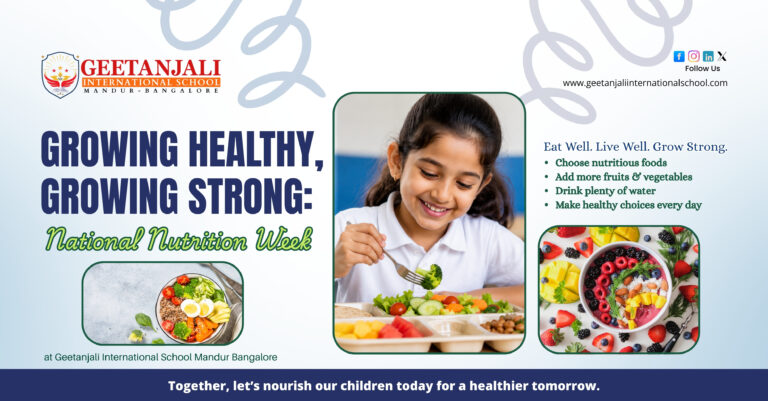 Students at Geetanjali International School Mandur participating in a healthy plate workshop during National Nutrition Week