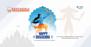 Students of Geetanjali International School Mandur celebrating Dussehra with a festive school activity